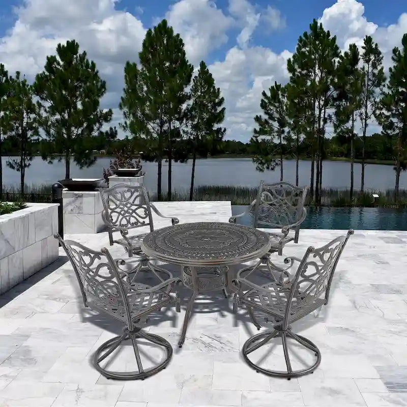 5-Piece Cast Aluminum Patio Dining Set with 4 Swivel Chair