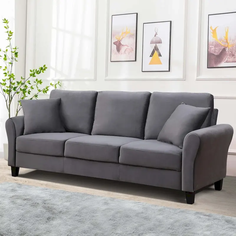 Aukfa Upholstered 3 Seater Sofa Couch with 2 Pillows