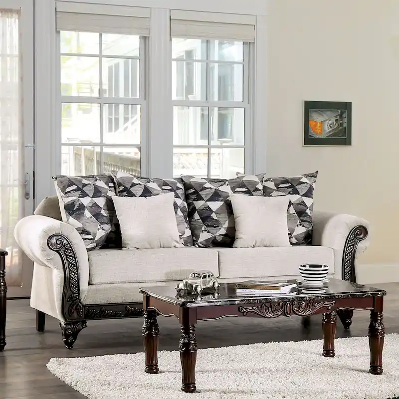 Culprina Traditional Light Grey Chenille Upholstered Rolled Arms Sofa by Furniture of America