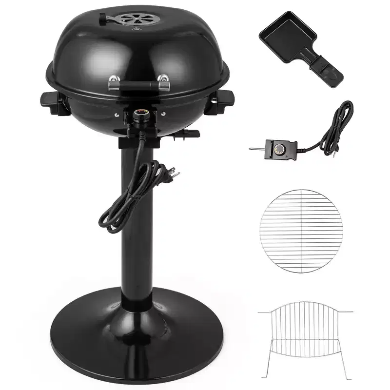 Costway 1600W Electric BBQ Grill with Warming Rack, Temperature Control & Grease Collector