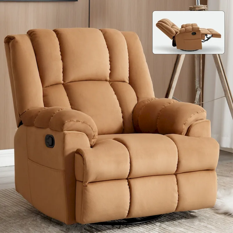 Oversized Swivel Rocker Fabric Recliner Chair with Pillow Top Arms