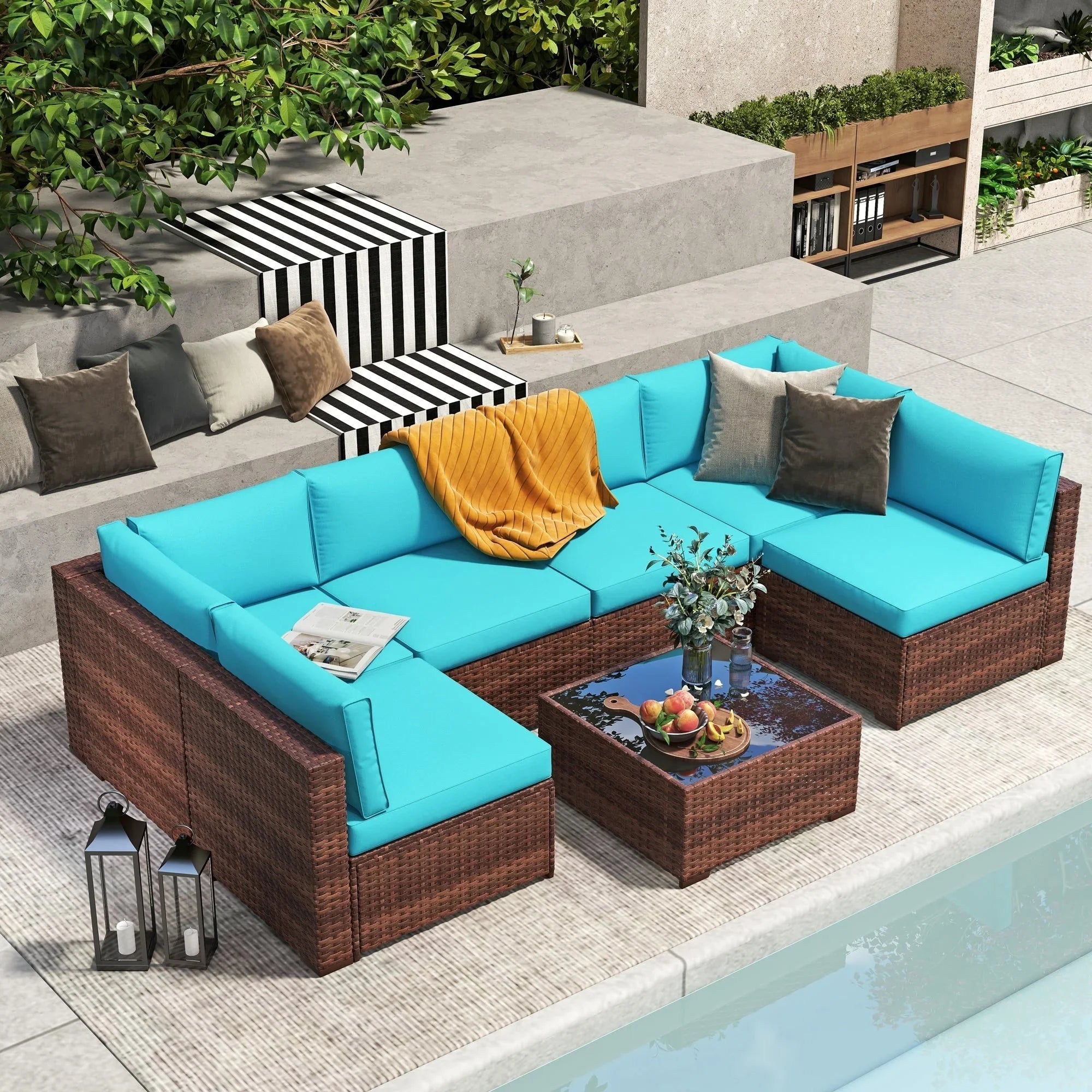 Wicker/ Steel 7-piece Outdoor Cushioned Sectional Sofa Set