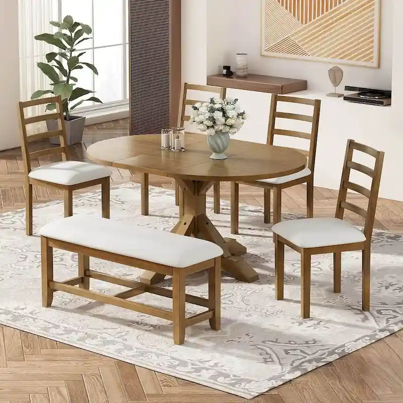 Farmhouse Dining Table with Extendable Oval Table