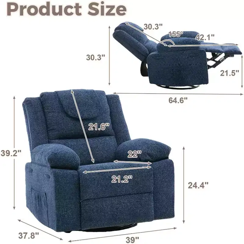 Acekool Rocking Glider Recliner Chair, 360 Swivel Reclining Single Sofa, Plush Oversized Nursery Living Room Chair