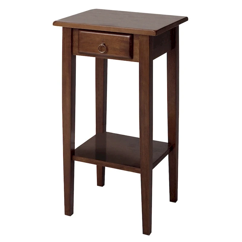 29.5  Warm Antique Walnut Accent Table with Drawer and Shelf