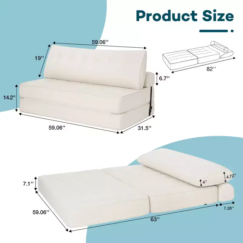 WARMOUNTS Foldable Sofa Bed with Adjustable Backrest, Convertible Queen Size Sleeper Sofa for Living Room & Office