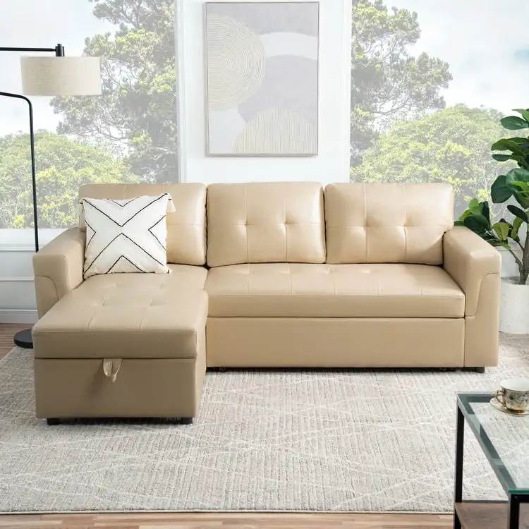 Perry Modern Reversible Sleeper Sectional Sofa with Storage Chaise, Pullout Sleeper Sofa Couch Bed for Living Room