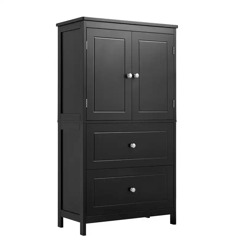 VIYET 43 2-Door 2-Drawer Storage Cabinet, Black MDF Adjustable-Shelf Organizer, Anti-Tipping Waterproof Multi-Scene Cabinet