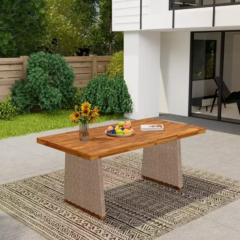 Christopher Knight Home Tori Outdoor Acacia Wood Dining Table with Handwoven Rattan Legs