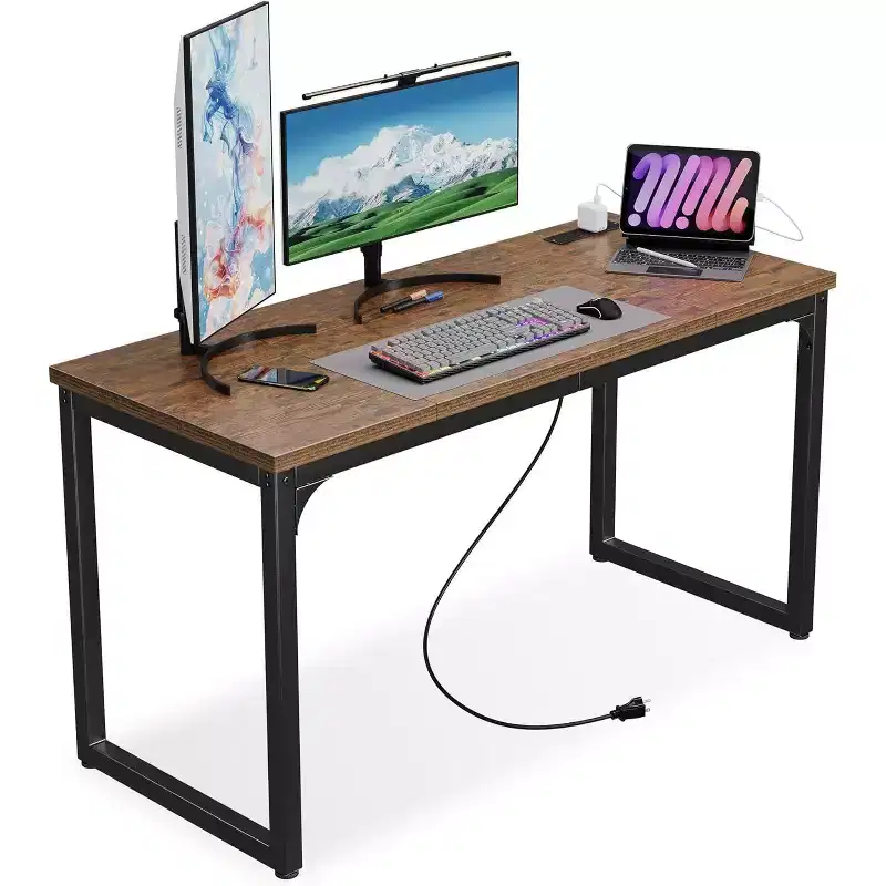 Dyonery Computer Desk with Power Outlets, 1.2 Inch Extra-Thick Home Office Desktop,Gaming Writing Work for Home Office