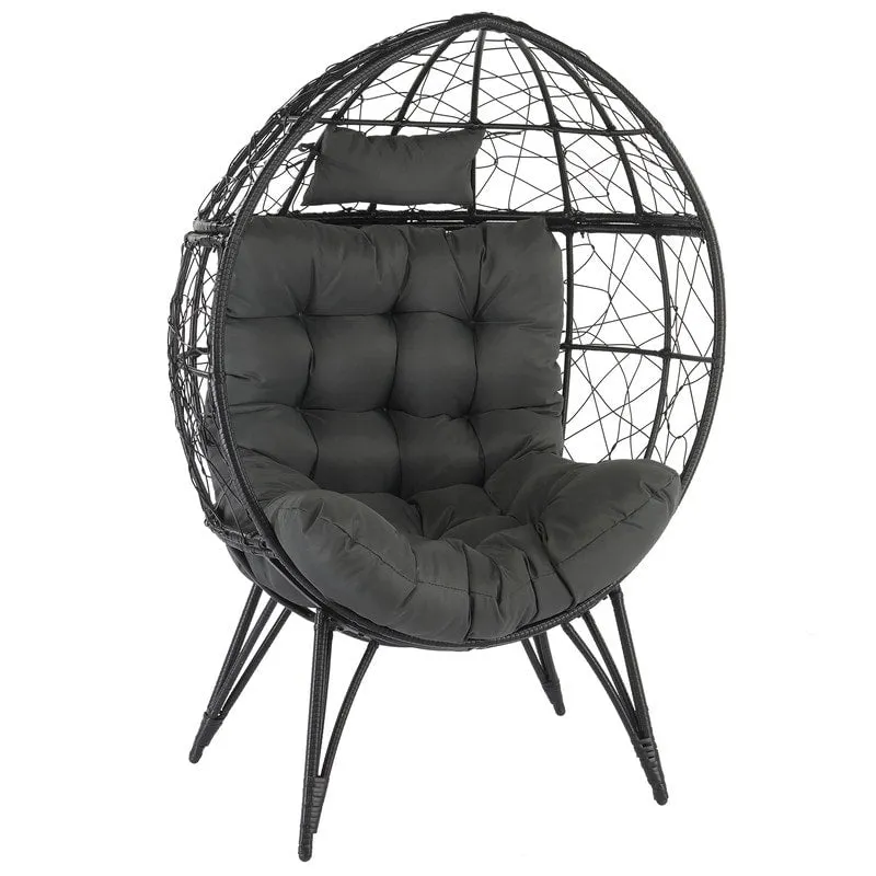 Patio Wicker Egg Chair with Beige Cushion