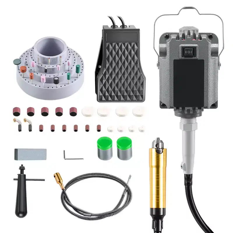 VEVOR Flex Shaft Grinder, 1200W 30000RPM Electric Flex Shaft Rotary Tool, Foot-Pedal Control Hanging Carver Grinder with 112PCS Accessory Kit, Gray
