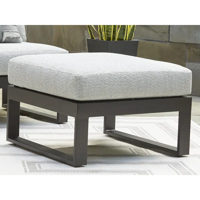 Signature Design by Ashley Beachloft Black/Gray Outdoor Ottoman with Cushion - 28W x 28D x 19H