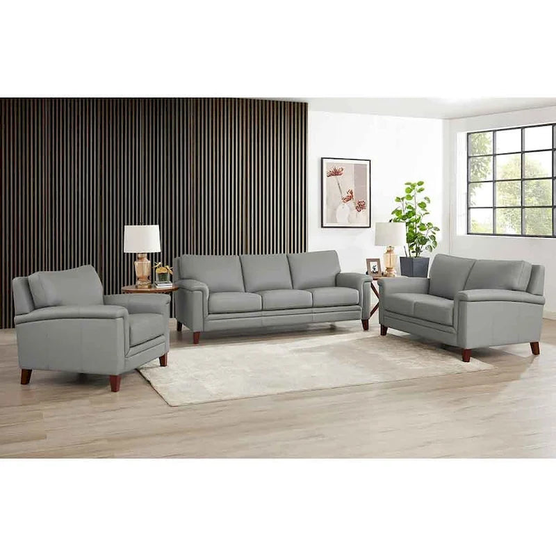 Hydeline Westcott Top Grain Leather Sofa Loveseat and Chair Set with Memory Foam and Springs