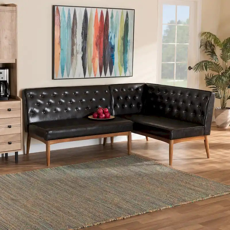Riordan Mid-Century Modern 2-Piece Dining Nook Banquette Set