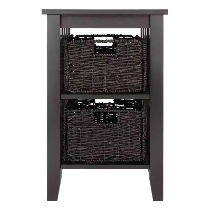 Morris Side Table with Baskets �C Espresso Wood, 2-Shelf Compact Storage