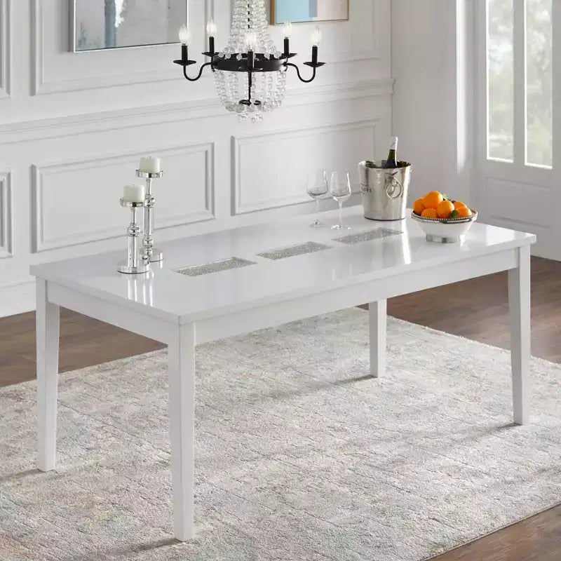 Diamond Rectangular Dining Table White �C 6-Seater, MDF & Rubberwood