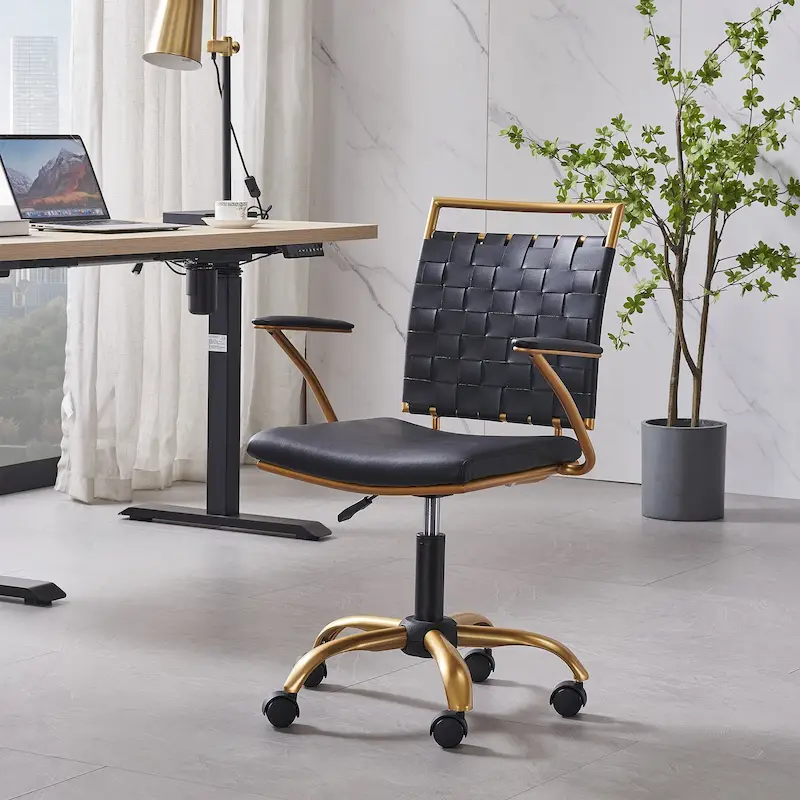 Goldtone Leather Mid-Back Office Chair