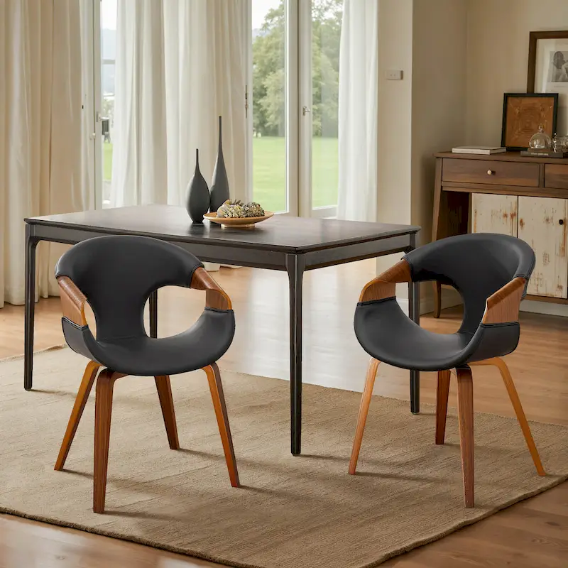 Art Leon Mid-century Modern Faux Leather Bentwood Dining Chair