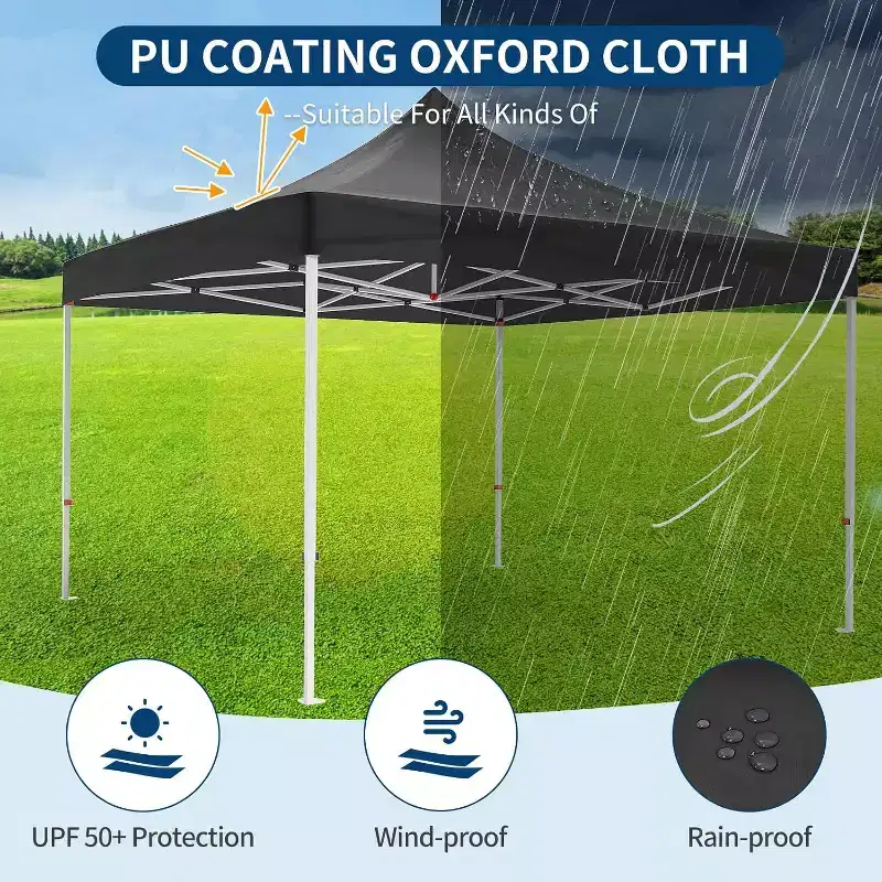 Acekool 10x10 Pop Up Canopy, Heavy Duty Waterproof Gazebo with Wheeled Bag, UV Resistant for Outdoor Events, Patio, Camping, Backyard, Black
