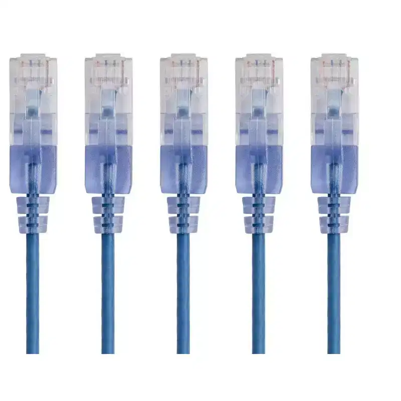Monoprice Cat6A Ethernet Patch Cable - 2 Feet - Blue | Network Internet Cord - (5 Pack) RJ45, Stranded, UTP, Pure Bare Copper Wire, 30AWG - SlimRun