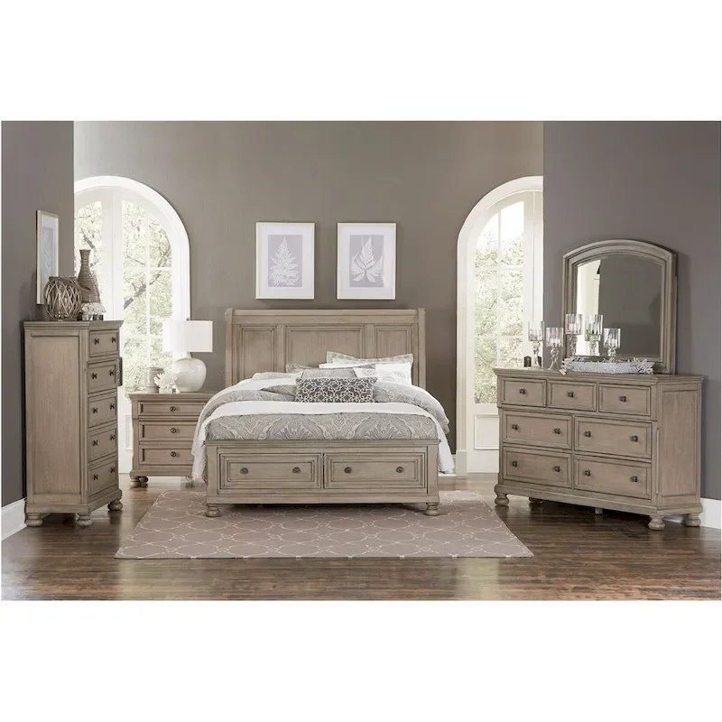 Donald 6 Piece Gray Modern Sleigh Storage Platform Bedroom Set