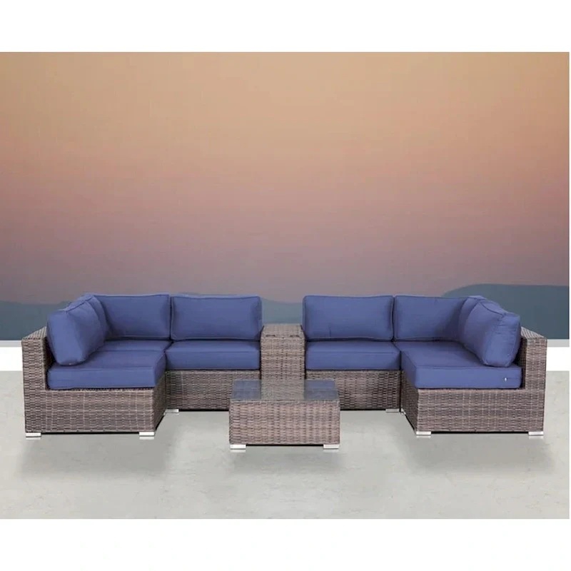 LSI 8 Piece Sectional Seating Group With Sunbrella Navy blue Cushion