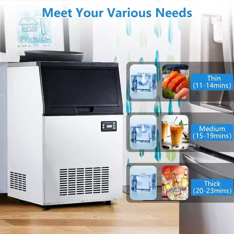 Acekool 100Lbs/24H Commercial Ice Maker - Stainless Steel, 33Lbs Storage, Dual Water Inlets