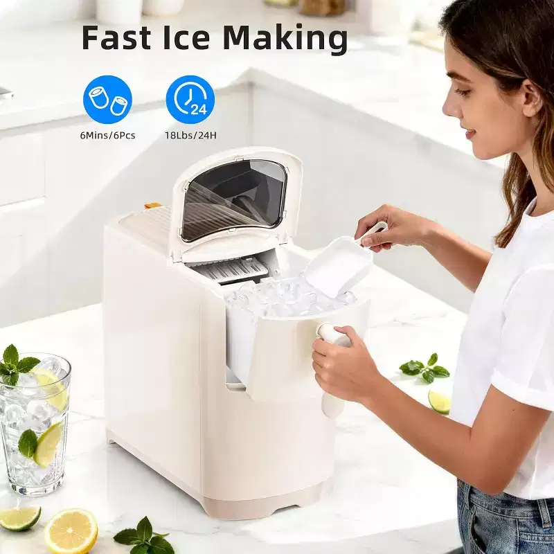 ZAFRO Portable Countertop Ice Maker with Self-Cleaning, 18Lbs/24H, One-Touch Operation, Ice Scoop for Home