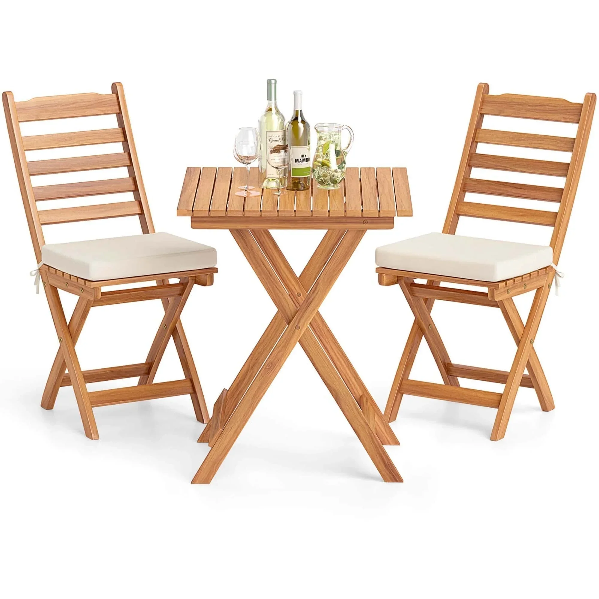 Patiojoy 3-Piece Folding Bistro Set with Removable Seat Cushions - See Details