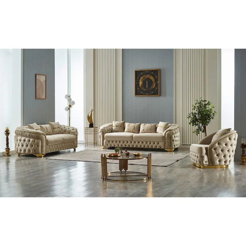 Ashlee 3-Pieces One Sofa One Loveseat One Chair Living Room Set, Tufted Back