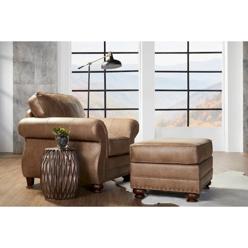 Roundhill Furniture Leinster Fabric Arm Chair and Ottoman in Jetson Ginger