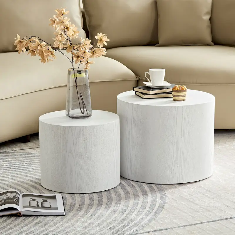 Round Nesting Tables Set, Coffee & End Tables, No Assembly