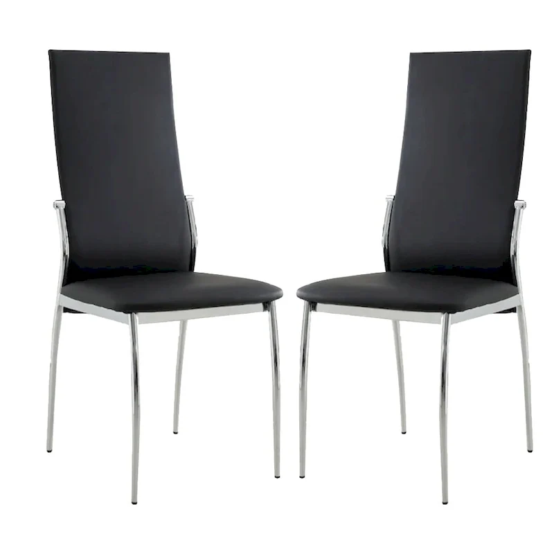 Dining Side Chair, Leatherette Seat, Chrome Legs, Set of 2 - Black / White