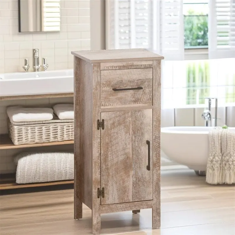 Freestanding Bathroom Storage Cabinet with Drawer Door and Adjustable Shelf Brown