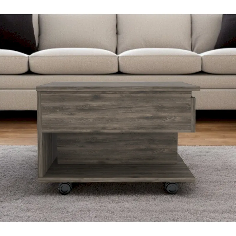 Brown Wood Lift Top Coffee Table with Drawer, 1-Person