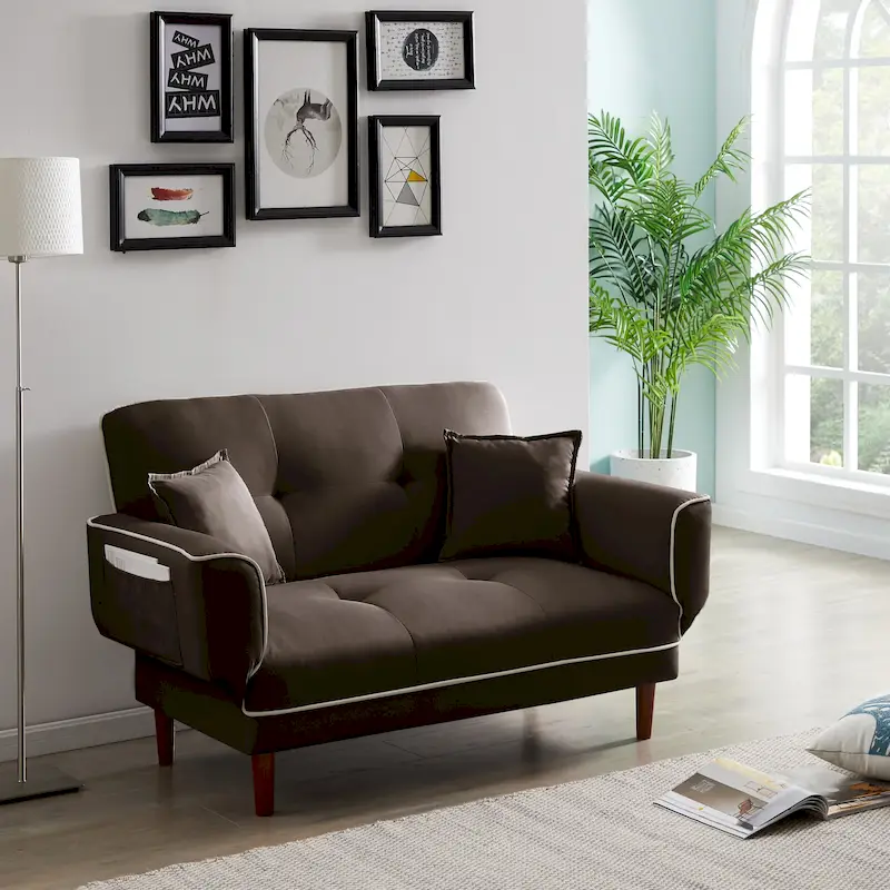Multifunctional Sofa Bed Sleeper with 2 Pillows Beige Fabric