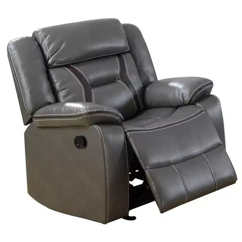 Royal Hampton 37 Inches Leatherette Glider Recliner with Pillow Arms, Gray