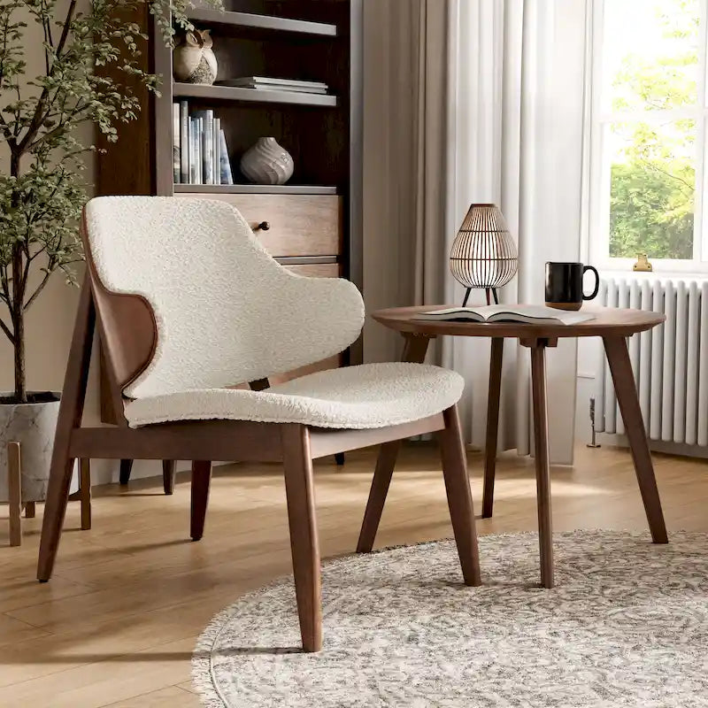 Furniture of America Beck Mid-century 2-Piece Walnut Boucle Wingback Accent Chair and Table Set