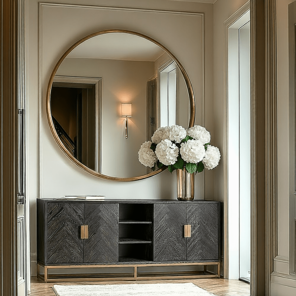 Black Chevron Sideboard with Brass Handles