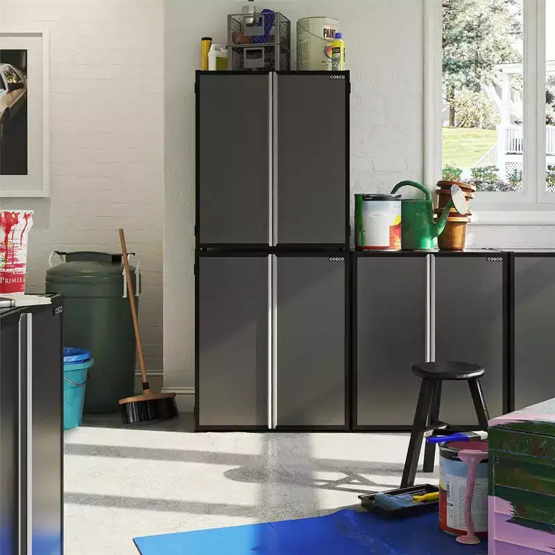 Freestanding Stackable Garage Cabinet �C Black & Gray, 100 lb Capacity