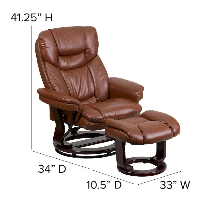 Contemporary Multi-Position Recliner and Curved Ottoman with Swivel Base - 34 - 44.5D x 33W x 41.25H