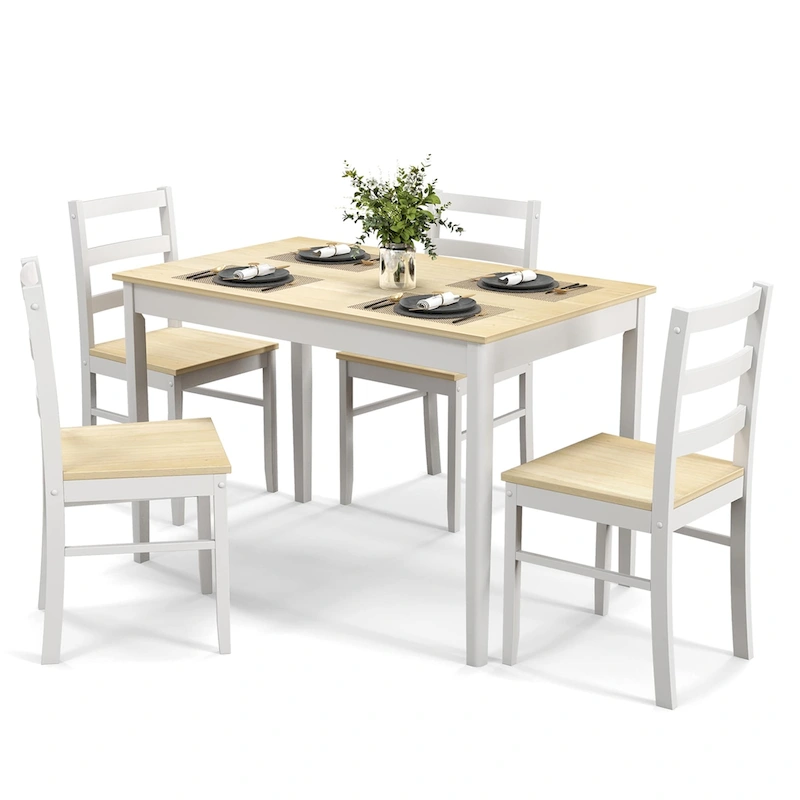Costway 5-Piece Dining Set Solid Wood Kitchen Furniture with