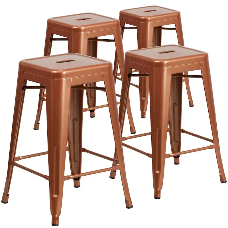 4 Pack 24 H Backless Metal Indoor-Outdoor Counter Height Stool w/Square Seat