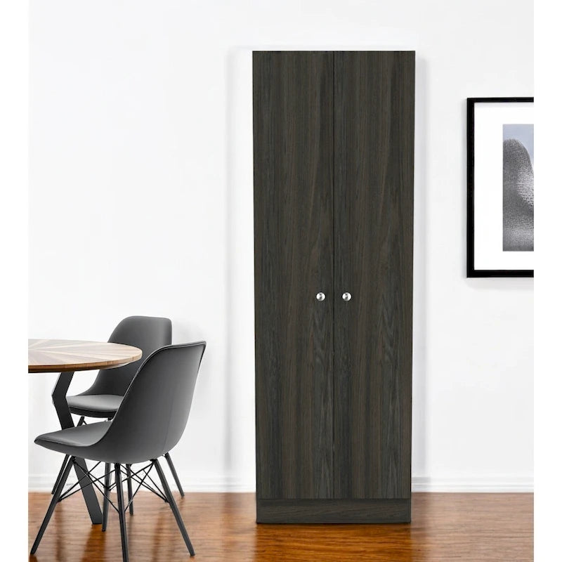 HomeRoots 71 Dark Brown Wood Pantry Or Storage Closet - 23.6' X '70.8' X '11.8