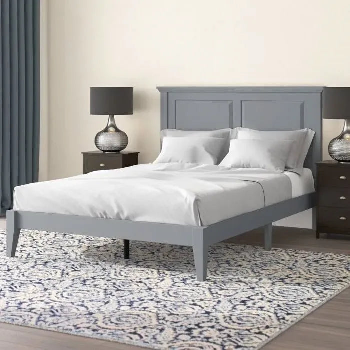 Solid Oak Platform Bed with Tapered Legs and Headboard