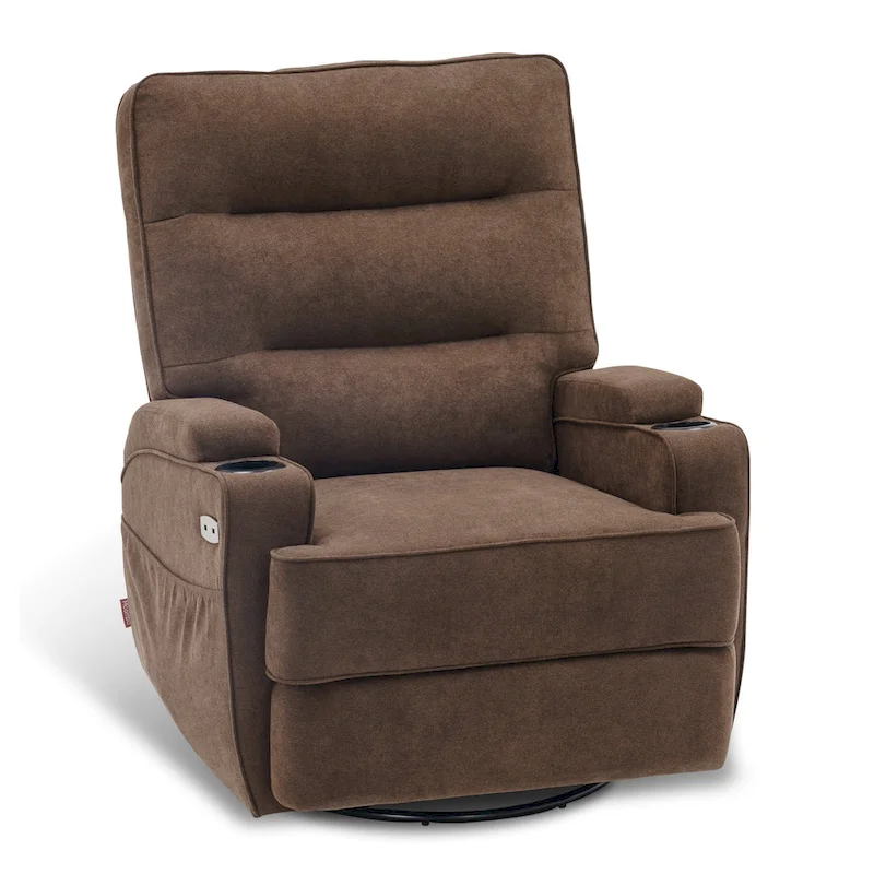MCombo Electric Power Swivel Glider Recliner Chair with Heat and Massage, Fabric 7752