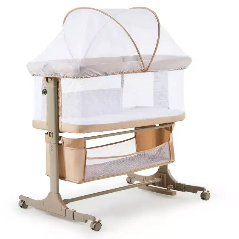 Bedside Bassinet Baby Bassinet, 3 in 1 Bedside Sleeper with Baby Co-Sleeper Travel Crib with Detachable Mosquito Net & Storage Basket