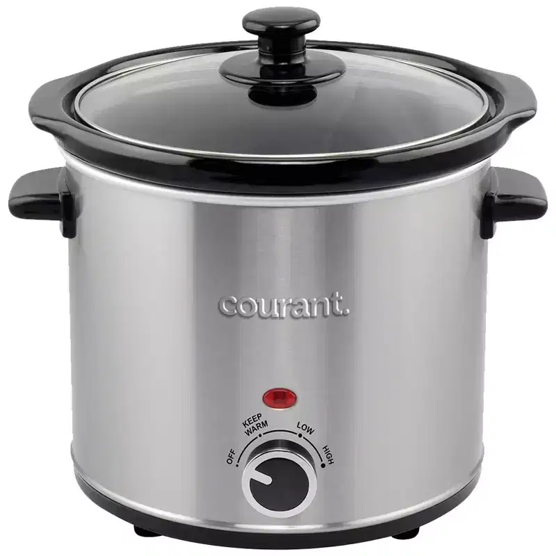 Courant 3.2-Quart Slow Cooker with Removable Ceramic Pot, Low/High/Warm Settings, Tempered Glass Lid, Brushed Stainless Steel Design