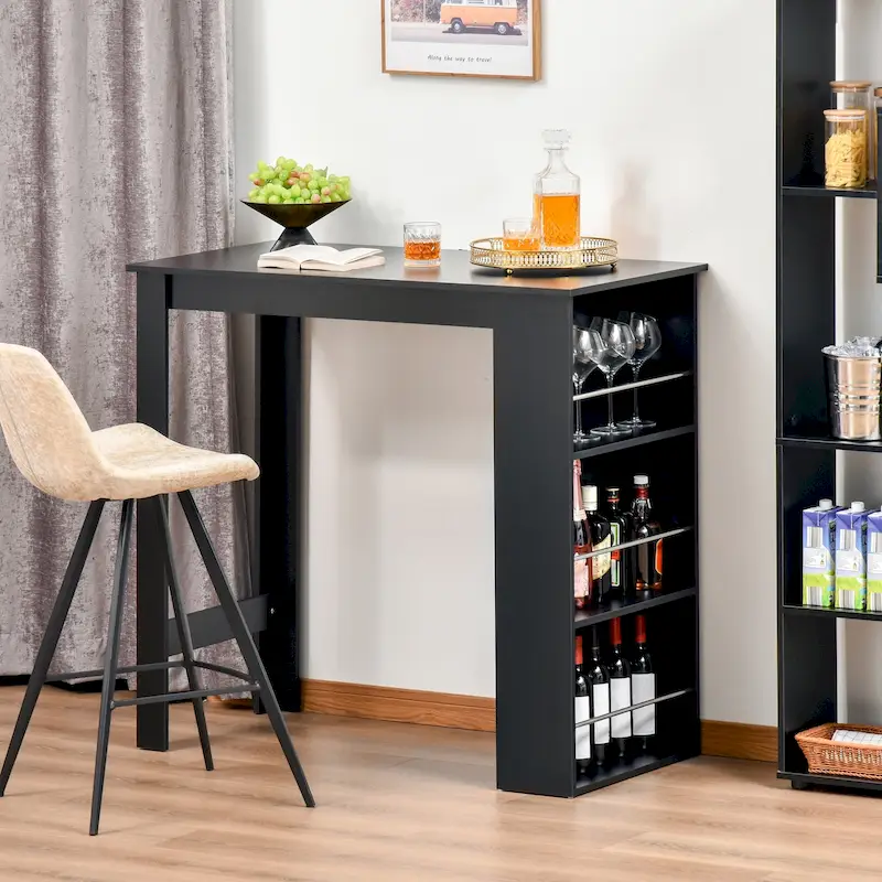 Modern Bar Table Counter Height Dining Table with 3 Storage Shelves for Kitchen, Dining Room, Living Room, Black